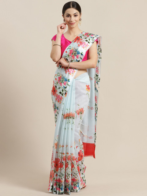 

Rajesh Silk Mills Blue & Pink Floral Print Saree