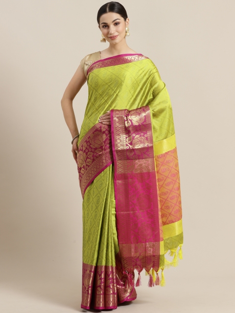 

Rajesh Silk Mills Lime Green & Pink Checked With Paisley Print Saree