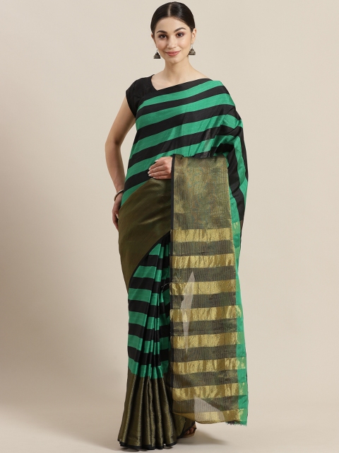 

Rajesh Silk Mills Green & Black Striped Saree