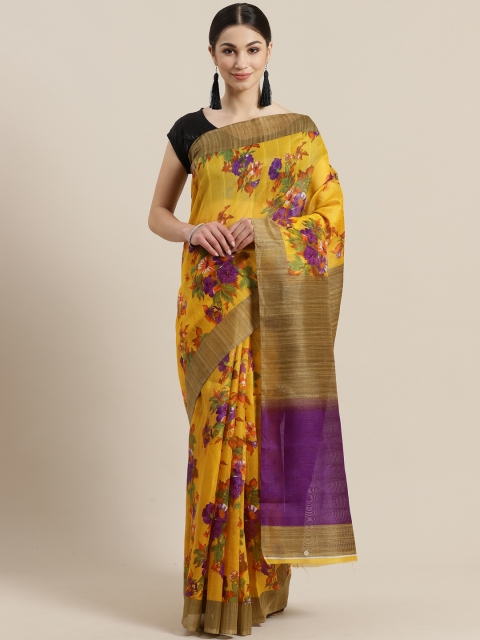 

Rajesh Silk Mills Yellow & Purple Floral Print Saree