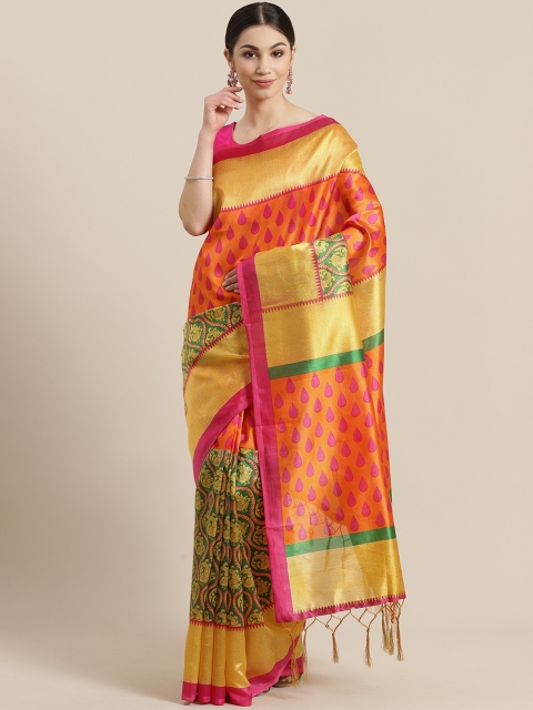 

Rajesh Silk Mills Orange & Mustard Yellow Printed Saree