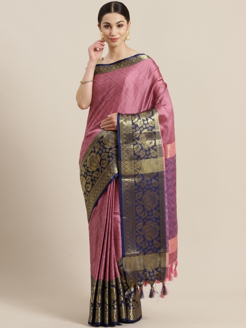 

Rajesh Silk Mills Dusty Pink & Navy Blue Silk Blend Woven Design Saree