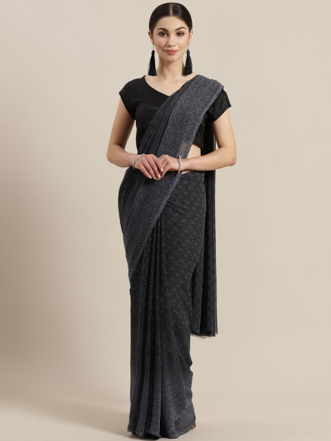 

Rajesh Silk Mills Black & Charcoal Grey Printed Saree
