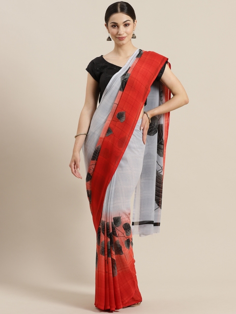 

Rajesh Silk Mills Grey & Orange Checked Saree