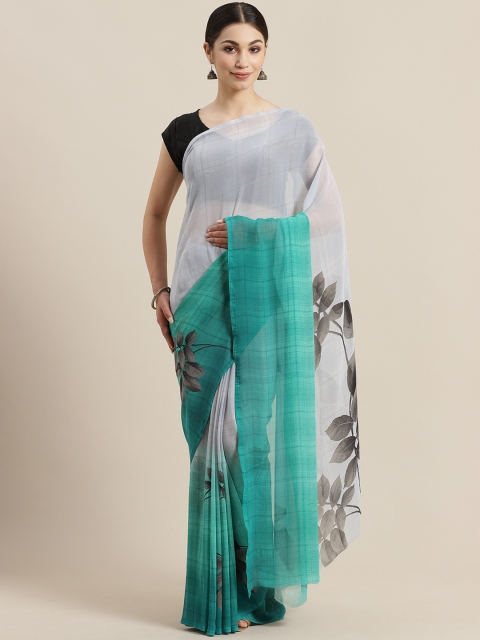 

Rajesh Silk Mills White & Sea Green Checked Saree