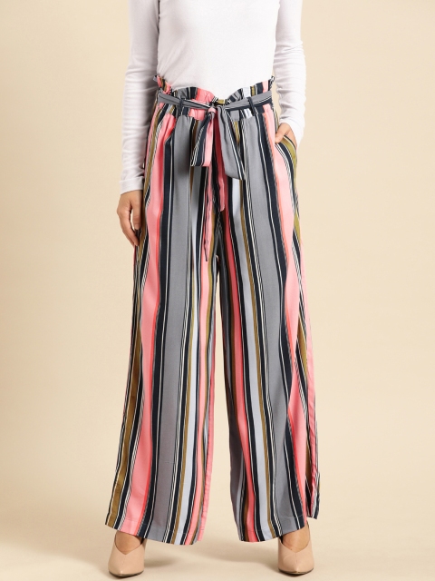 

Ms.Taken Women Navy Blue & Pink Loose Fit Striped Parallel Trousers