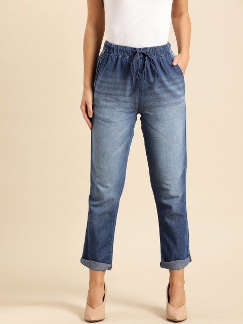 

Ms.Taken Women Blue Regular Fit Faded Regular Trousers With Folded Up Hem