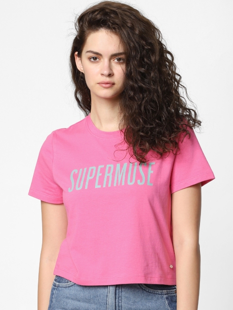 

ONLY Women Pink Printed Round Neck T-shirt
