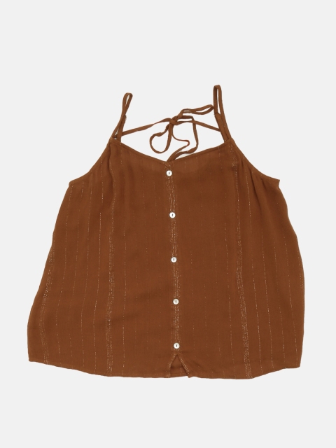 

ONLY Women Brown & Gold-Toned Self Striped Top