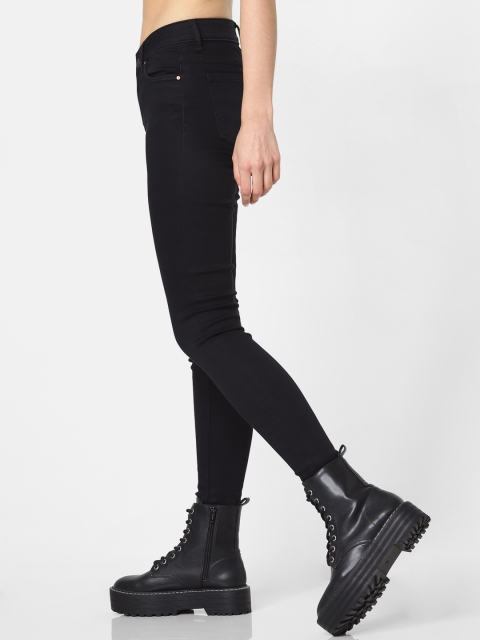 

ONLY Women Black CARMEN Skinny Fit Mid-Rise Clean Look Jeans