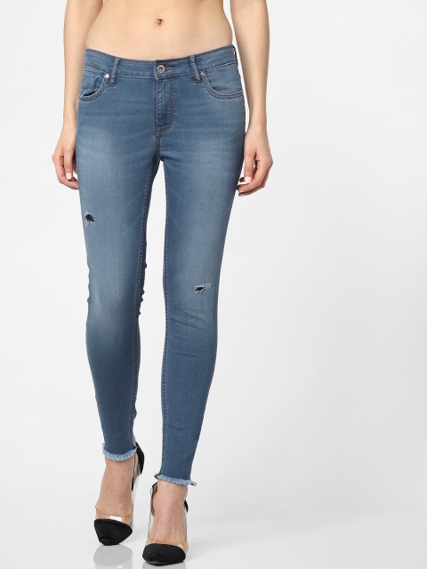 

ONLY Women Blue Carmen Skinny Fit Mid-Rise Stretchable Low Distress Jeans