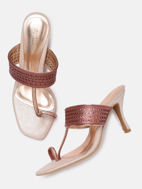 

Anouk Women Maroon & Rose Gold-Toned Solid Sandals