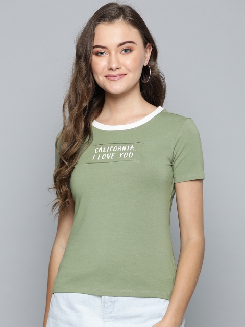 

VividArtsy Women Green Solid Round Neck T-shirt