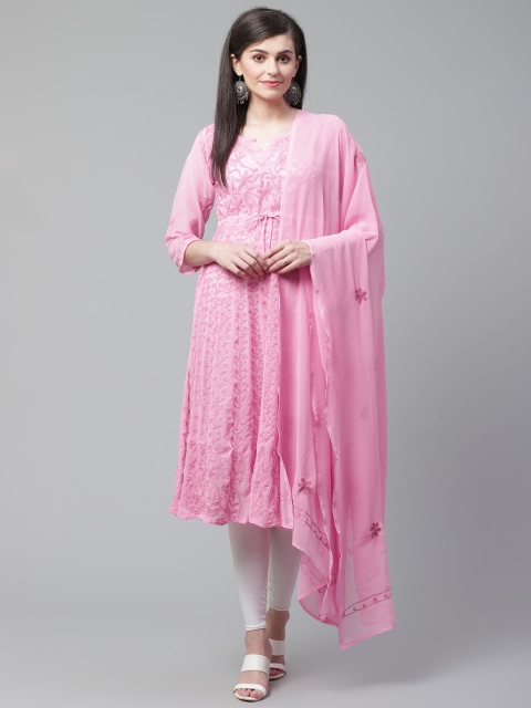 

Saadgi Women Pink Chikankari Embroidered Anarkali Kurta With Dupatta