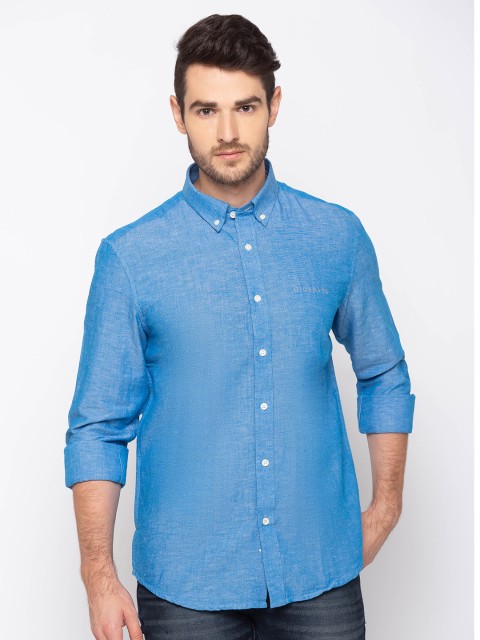 

GIORDANO Men Blue Smart Regular Fit Solid Casual Shirt