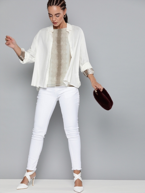 

Carlton London Women Off-White & Brown Printed Regular Top