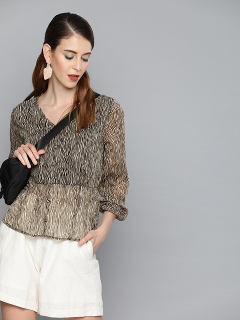 

Carlton London Women Brown & Beige Animal Printed Top