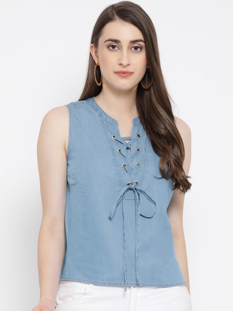 

Oxolloxo Women Blue Solid Denim Top