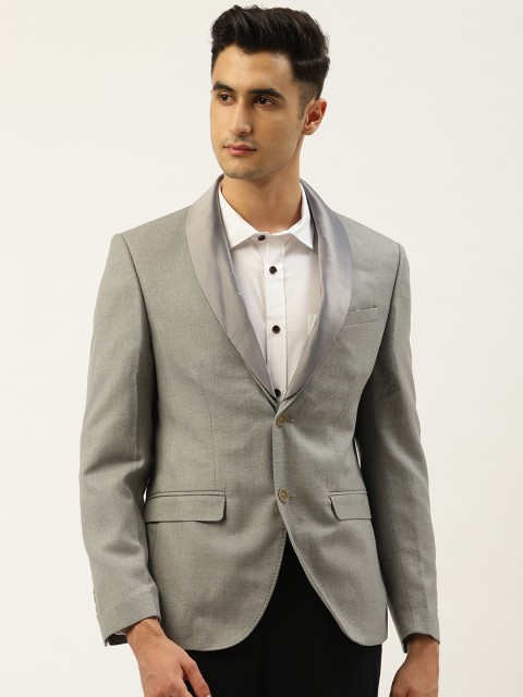 

Blackberrys Men Grey Slim Fit Self-Design Single-Breasted Casual Blazer
