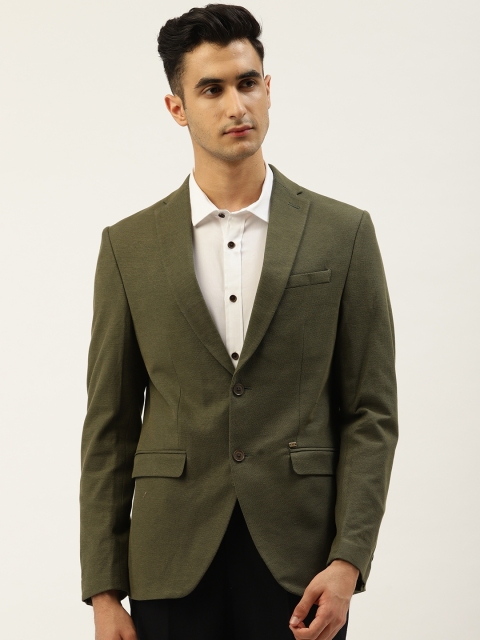

Blackberrys Men Olive Green Slim Fit Self-Design Single-Breasted Casual Blazer