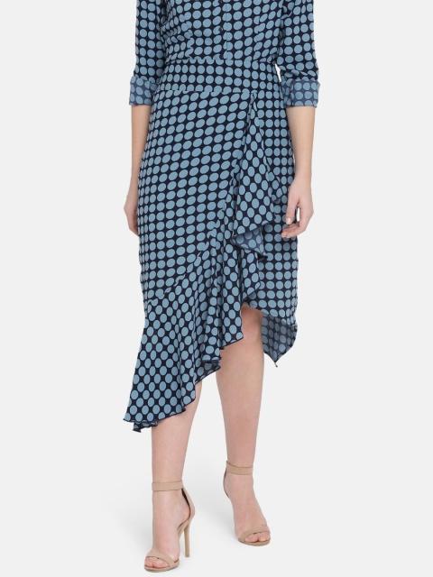 

ISU Women Blue & Black Printed Tulip Knee-Length Skirt