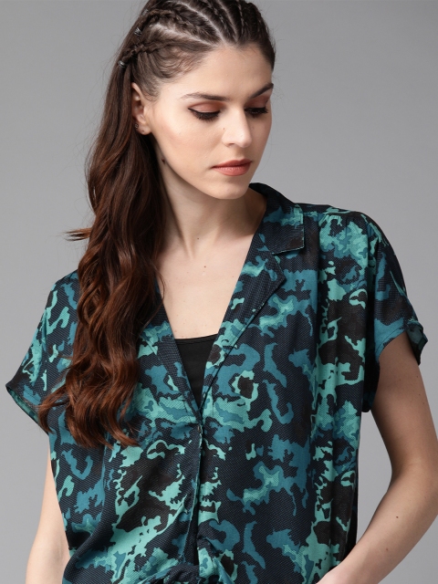 

Roadster Women Blue & Black Camouflage Printed Casual Shirt