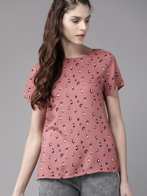 

Roadster Women Mauve & Black Printed Top, Pink