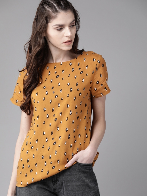 

Roadster Women Mustard Yellow & Black Animal Printed Top