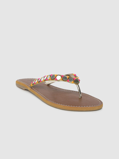 

Inc 5 Women Gold-Toned & Pink Embellished Open Toe Flats