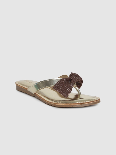 

Inc 5 Women Gold-Toned & Brown Solid Open Toe Flats