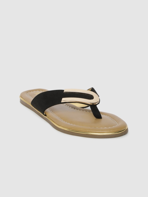 

Inc 5 Women Black & Gold-Toned Solid Open Toe Flats