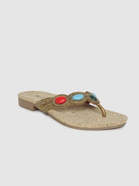 

Inc 5 Women Gold-Toned Embellished Open Toe Flats