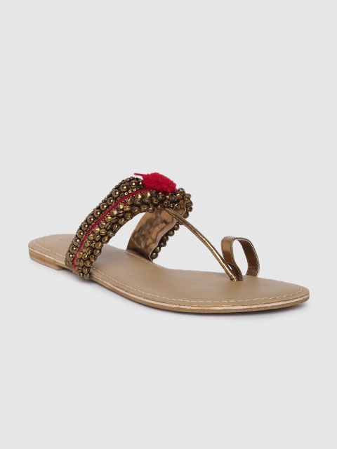 

Inc 5 Women Gold-Toned Embellished One Toe Flats