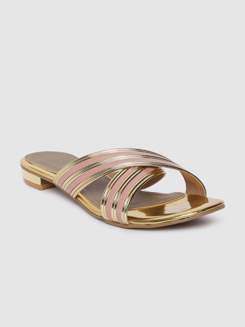 

Inc 5 Women Gold-Toned & Pink Colourblocked Open Toe Flats