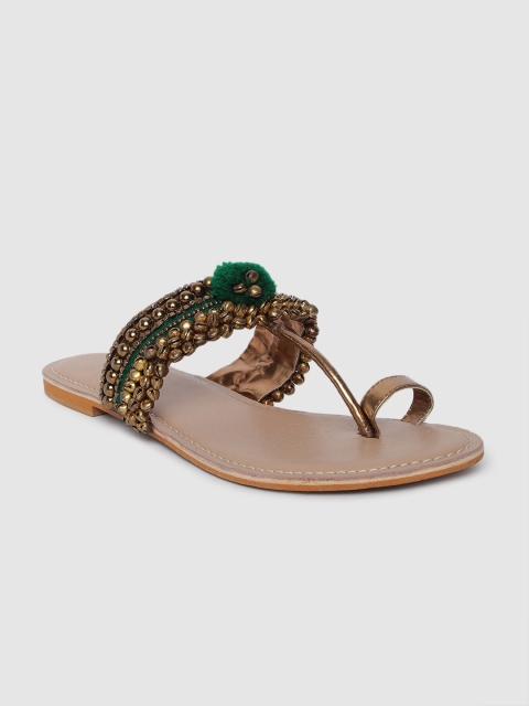 

Inc 5 Women Gold-Toned Embellished Synthetic Patent One Toe Flats