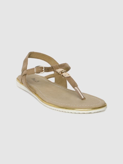 

Inc 5 Women Beige Solid T-Strap Flats