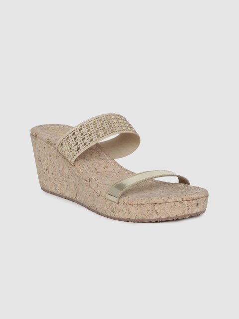 

Inc 5 Women Beige & Gold-Toned Embellished Platform Heels