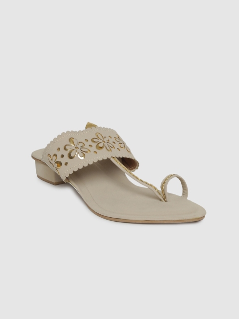 

Inc 5 Women Beige & Gold-Toned Embellished Block Heels