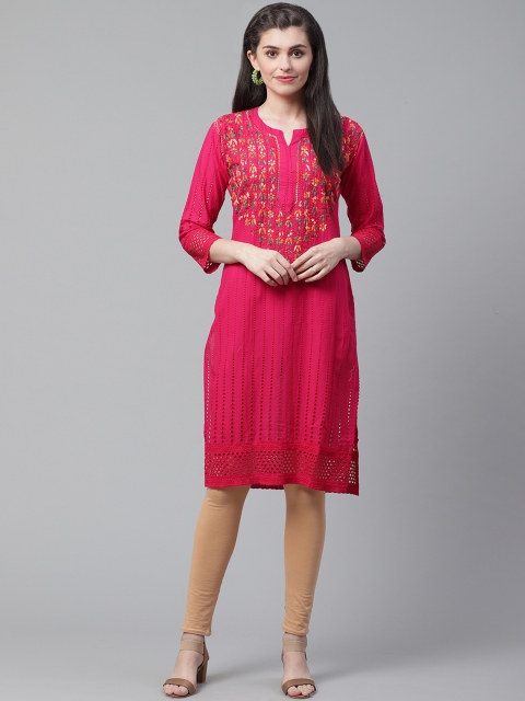 

Saadgi Women Pink Chikankari Embroidered Straight Kurta