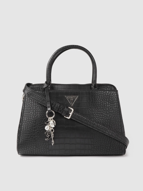 

GUESS Black Croc Textured Handheld Bag