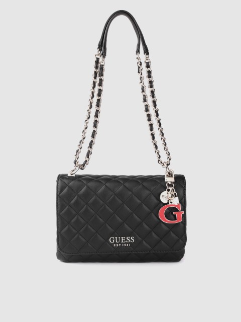

GUESS Black Solid Quilted Shoulder Bag