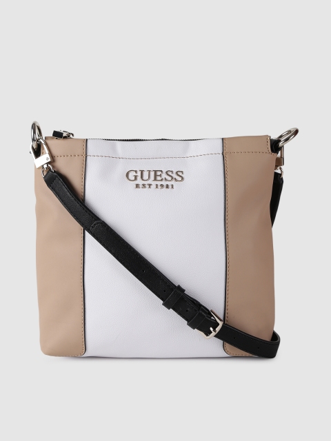 

GUESS Beige & White Colourblocked Sling Bag