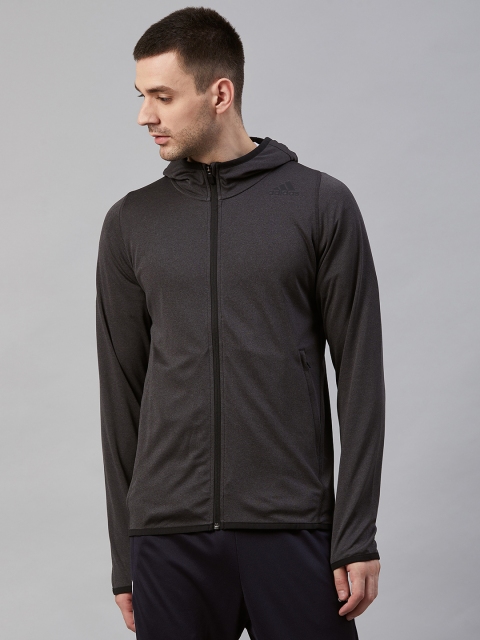 

Adidas Men Charcaol Grey Training Freelift Solid Hooded Sweatshirt, Charcoal