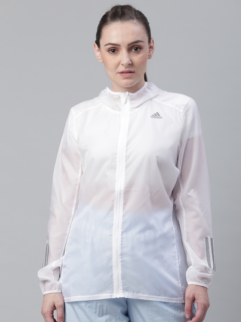

ADIDAS Women White Self-Checked Own The Hooded Running Jacket