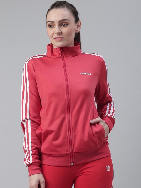 

ADIDAS Women Coral Red Solid Essentials 3-Stripes Tricot Track Sweatshirt
