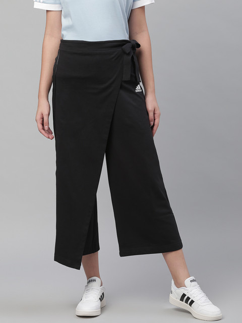

ADIDAS Women Black Solid Layered ST Tri Wide Cropped Culottes with Wrap Detail