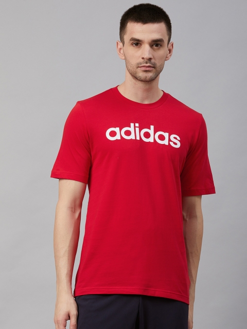 

ADIDAS Men Red Essentials Linear Logo Print Round Neck T-shirt