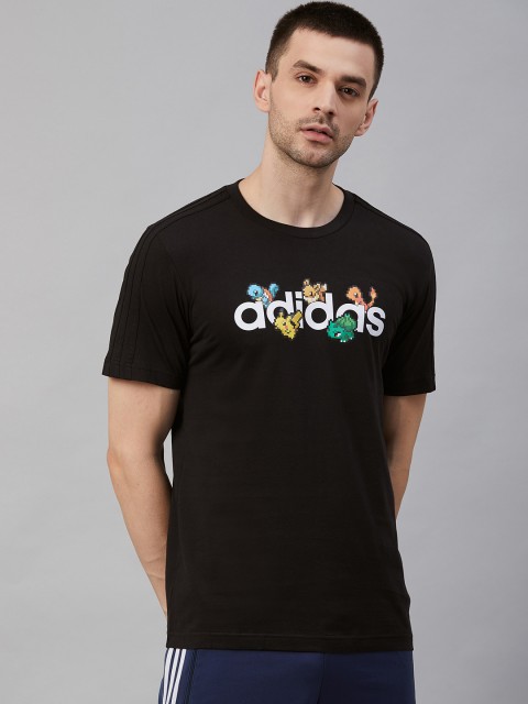 

ADIDAS Men Black & White Pokemon Pixeled Printed T-Shirt