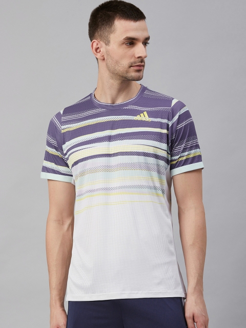 

Adidas Men White & Purple Freelift HEAT.RDY Slim Fit Training T-Shirt