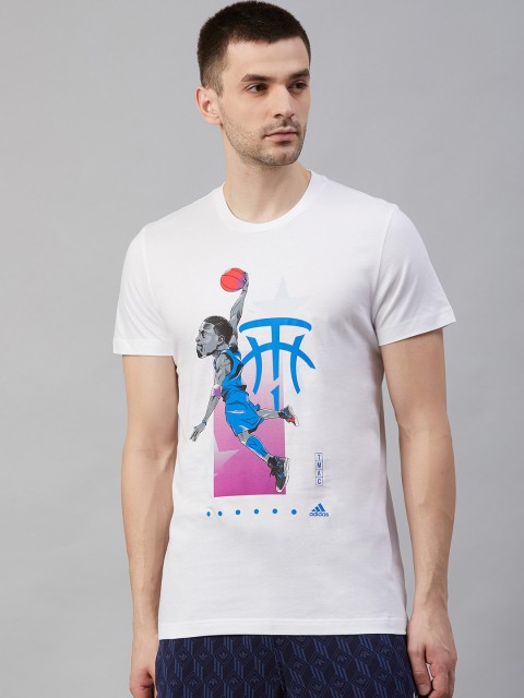 

Adidas Men White & Blue T-Mac Geek Up Printed T-Shirt
